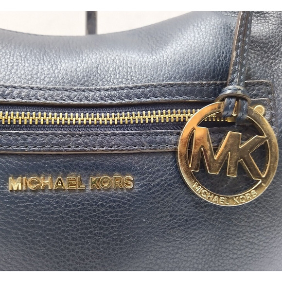 Michael Kors Rhea Blue Pebbled Leather Zipper Pocket Hobo Shoulder Bag - Picture 5 of 16